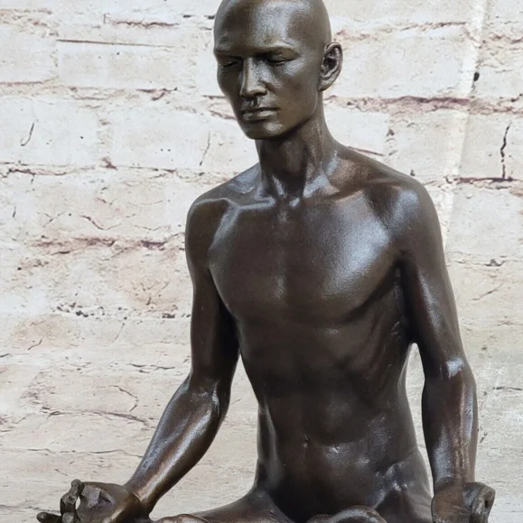 Bronze Sculpture, Hand Made Statue Art Nouveau MAN Yoga Meditation Figurine Sale
